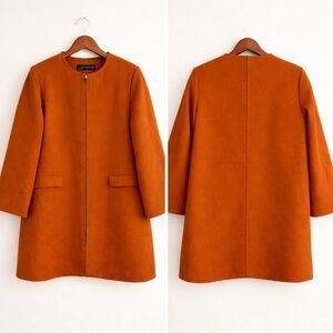 ZARA Cottagecore Zip Up Collarless Jacket Coat Burnt Orange Medium